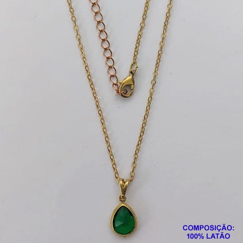 GARGANTILHA NO BRUTO PRONTO PARA O BANHO - GARGANTILHA CORRENTE CADEADO 45CM + EXTENSOR - PINGENTE EM ZIRCÔNIA VERDE 8X10MM - COMPOSIÇÃO: LATÃO / ZIRCÔNIA - PESO TOTAL: 2.3GR - BRU10663