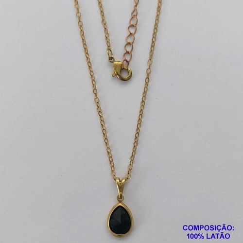 GARGANTILHA NO BRUTO PRONTO PARA O BANHO - GARGANTILHA CORRENTE CADEADO 45CM + EXTENSOR - PINGENTE EM ZIRCÔNIA PRETA 8X10MM - COMPOSIÇÃO: LATÃO / ZIRCÔNIA - PESO TOTAL: 2.3GR - BRU10664