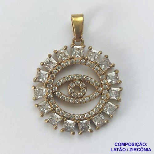 PINGENTE NO BRUTO PRONTO PARA O BANHO (CX24) - PINGENTE OLHO  COM ZIRCÔNIAS CRISTAIS 23MM PESO 3.6GR- BRU0001938