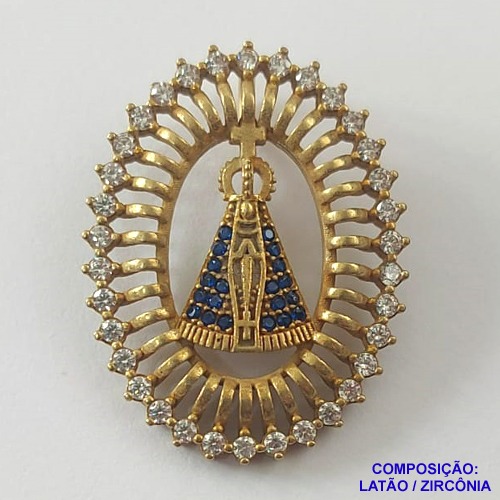 PINGENTE NO BRUTO PRONTO PARA O BANHO (CX23) - PINGENTE NOSSA SENHORA APARECIDA COM ZIRCÔNIAS CRISTAIS E MICRO ZIRCÔNIAS AZUÍS 23X30MM PESO 4.3GR- BRU0001939