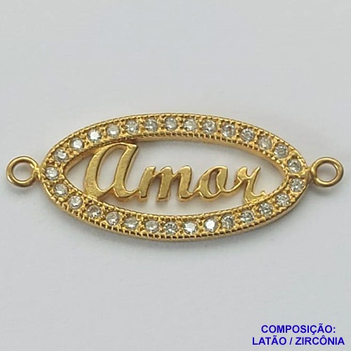PINGENTE NO BRUTO PRONTO PARA O BANHO(CX65) - PINGENTE AMOR COM MICRO ZIRCÔNIAS CRISTAIS 32X12MM PESO 1.9GR- BRU0001944