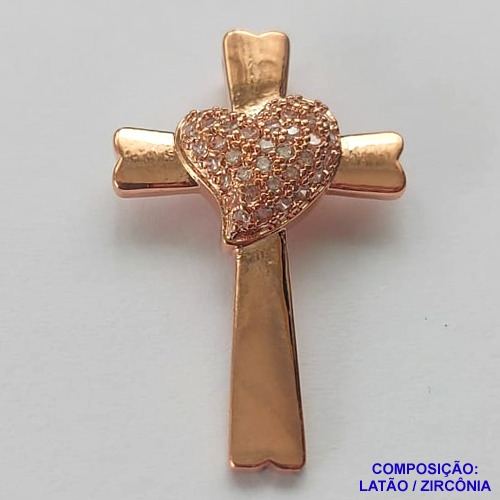 PINGENTE  NO BRUTO PRONTO PARA O BANHO(CX65) - PINGENTE CRUCIFIXO COM CORAÇÃO COM MICRO ZIRCÔNIAS CRISTAIS 18X28MM PESO 2.4GR- BRU0001947