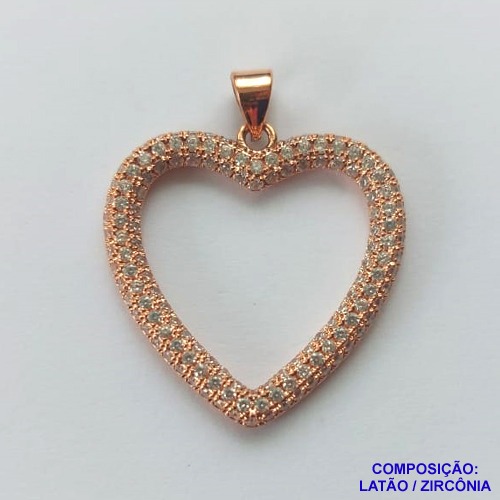 PINGENTE  NO BRUTO PRONTO PARA O BANHO - PINGENTE CORAÇÃO CRAVEJADO COM MICRO ZIRCÔNIAS CRISTAIS 26MM PESO 3.8GR- BRU0001949