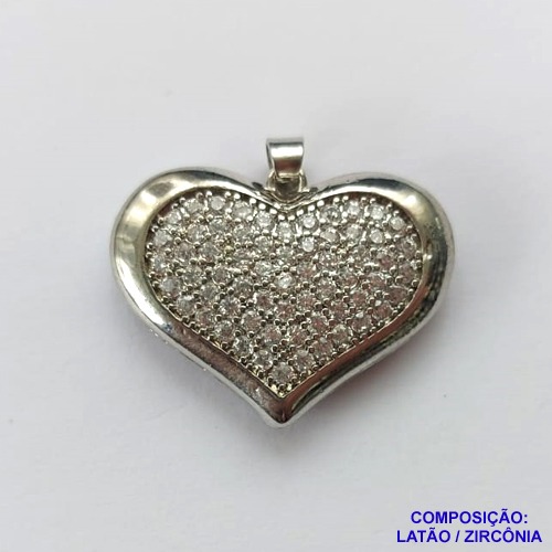 PINGENTE NO BRUTO PRONTO PARA O BANHO (CX33) - PINGENTE CORAÇÃO COM MICRO ZIRCÔNIAS 28MM PESO 7.0GR- BRU0001952