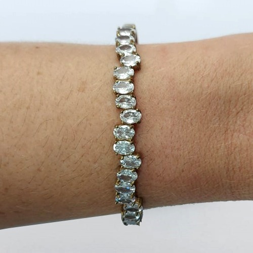 PULSEIRA (BRACELETE) NO BRUTO PRONTO PARA O BANHO(CX112) - COM  ZIRCÔNIAS CRISTAIS - PESO TOTAL 13.3GR - BRU10682