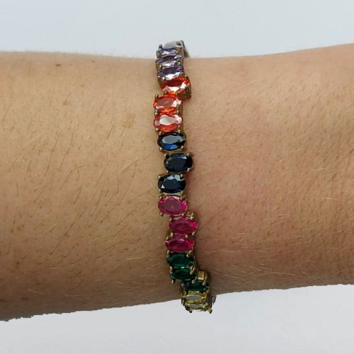 PULSEIRA (BRACELETE) NO BRUTO PRONTO PARA O BANHO(CX112) - COM  ZIRCÔNIAS COLORIDAS - PESO TOTAL 13.3GR - BRU10683