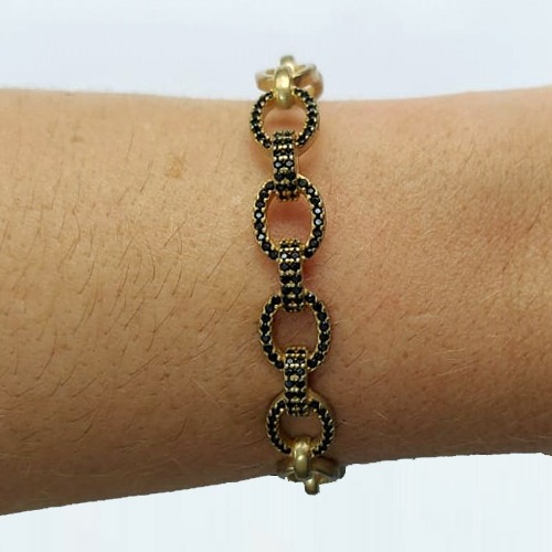 PULSEIRA (BRACELETE) NO BRUTO PRONTO PARA O BANHO(CX114) - DETALHES VAZADOS COM  ZIRCÔNIAS PRETA  - PESO TOTAL 14.3GR - BRU10690
