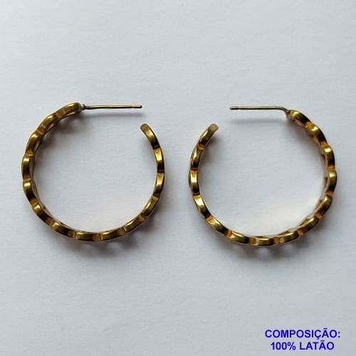 BRINCO NO BRUTO PRONTO PARA O BANHO(CX61)- BRINCO DE ARGOLA COM CORAÇÕES VAZADOS - TAMANHO 28MM - PESO 6.3GR - BRU10693