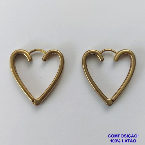 BRINCO NO BRUTO PRONTO PARA O BANHO(CX61) - BRINCO DE ARGOLA FORMATO CORAÇÃO COM TRAVA  - TAMANHO 22MM - PESO 4.3GR - BRU10697