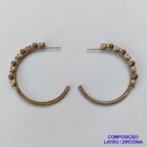 BRINCO NO BRUTO PRONTO PARA O BANHO(CX61) - BRINCO DE ARGOLA COM BOLINHAS E ZIRCÔNIAS - TAMANHO 42MM - PESO 6.0GR - BRU10700