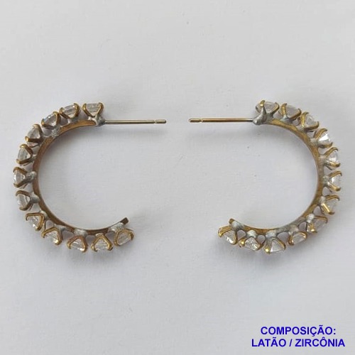BRINCO NO BRUTO PRONTO PARA O BANHO(CX62) - BRINCO DE ARGOLA COM ZIRCÔNIAS - TAMANHO 25MM - PESO 3.2GR - BRU10701