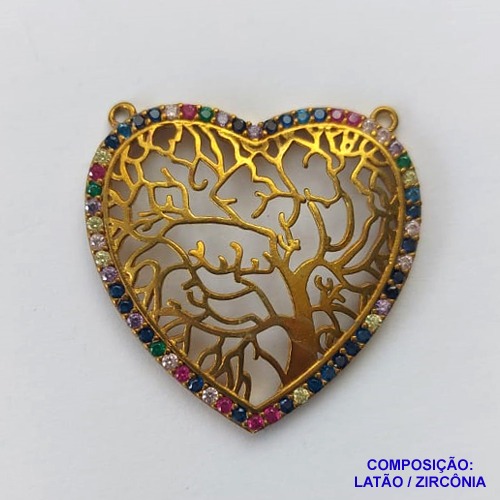 PINGENTE NO BRUTO PRONTO PARA O BANHO (CX81) - PINGENTE CORAÇÃO  COM MICRO ZIRCÔNIAS COLORIDAS 32MM PESO 3.6GR- BRU0001955