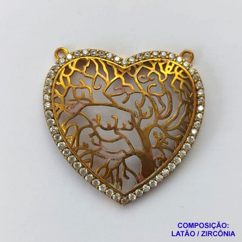 PINGENTE NO BRUTO PRONTO PARA O BANHO (CX81) - PINGENTE CORAÇÃO  COM MICRO ZIRCÔNIAS CRISTAIS 32MM PESO 3.6GR- BRU0001956