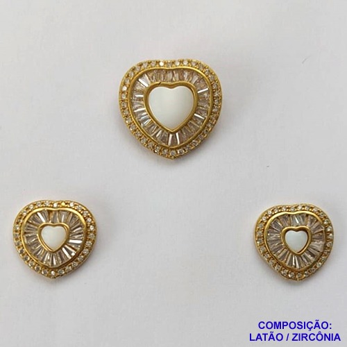 CONJUNTO NO BRUTO PRONTO PARA O BANHO(CX61) - CONJUNTO SEM CORRENTE - (PINGENTE E BRINCOS) PINGENTE CORAÇÃO COM MICRO ZIRCÔNIAS E ZIRCÔNIAS CRISTAIS 22MM E BRINCO CORAÇÃO COM MICRO ZIRCÔNIAS E ZIRCÔNIAS 17MM - PESO TOTAL 7.6GR -  BRU10723