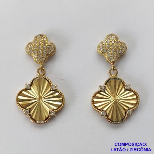 BRINCO NO BRUTO PRONTO BANHO (CX04) - BRINCO DE PINO VAN CLEEF COM MICRO ZIRCÔNIAS CRISTAIS - TAMANHO 14MM - PESO TOTAL 4.5GR - BRU10730