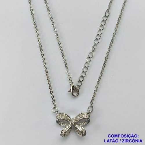 GARGANTILHA NO BRUTO PRONTO PARA O BANHO(CX61) - COM CORRENTE CADEADO DE 45CM - PINGENTE LAÇO COM MICRO ZIRCÔNIAS CRISTAIS 20X15MM - PESO TOTAL 3.9GR - BRU10733