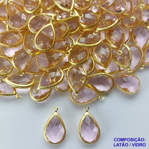ACESSORIO NO BRUTO PRONTO PARA O BANHO (CX13) - PINGENTE TAMANHO 10X14MM (GOTA)COMPOSIÇÃO 70% LATÃO E 30% VIDRO ROSA  -(VENDA POR UNIDADE) PESO 0.9GR BRU0001962