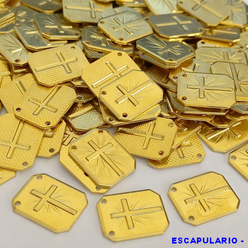 ACESSORIO NO BRUTO PRONTO PARA O BANHO (CX16) (3439) -PLACA CHANFRADA COM CRUZ DIAMANTADA1 5MM C/ 2 ARGOLAS  - (VENDIDO POR UNIDADE) ESCAPULARIO COMPOSIÇÃO 100% LATÃO - BRU0001974
