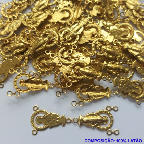 ACESSÓRIO PINGENTE NO BRUTO PRONTO PARA O BANHO (CX40) - (24) COMPOSIÇÃO 100% LATÃO - TAMANHO 18MM PESO TOTAL 0,9GR - NOSSA SRA DAS GRAÇAS (DUPLO) - BRU0001992