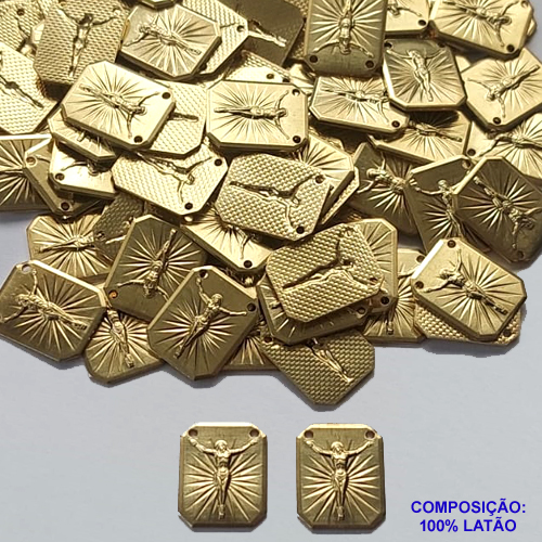 ACESSÓRIO PINGENTE NO BRUTO PRONTO PARA O BANHO (CX43) - (4337) COMPOSIÇÃO 100% LATÃO - TAMANHO 11X14MM PESO TOTAL 1,4GR - PLACA JESUS CRISTO - BRU0001993