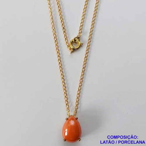 GARGANTILHA NO BRUTO PRONTA PARA O BANHO  - (CX64) GARGANTILHA COM CORRENTE 45CM - PINGENTE EM PORCELANA 9X13MM  SALMÃO - COMPOSIÇÃO LATÃO / PORCELANA - PESO TOTAL: 2,9GR - BRU10837