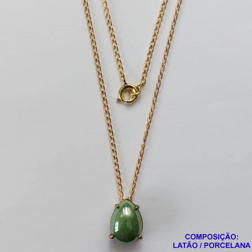 GARGANTILHA NO BRUTO PRONTA PARA O BANHO - (CX64) GARGANTILHA COM CORRENTE 45CM - PINGENTE EM PORCELANA 9X13MM VERDE - COMPOSIÇÃO LATÃO / PORCELANA - PESO TOTAL: 2,9GR - BRU10839