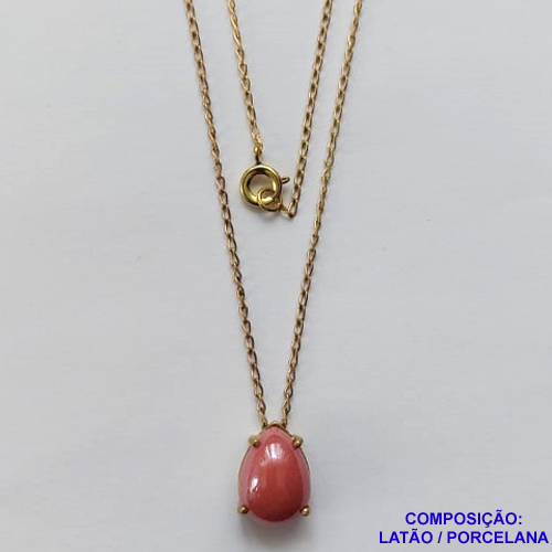 GARGANTILHA NO BRUTO PRONTA PARA O BANHO - (CX64) GARGANTILHA COM CORRENTE 45CM - PINGENTE EM PORCELANA 9X13MM ROSA - COMPOSIÇÃO LATÃO / PORCELANA - PESO TOTAL: 2,9GR - BRU10841