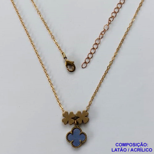 GARGANTILHA NO BRUTO PRONTO PARA O BANHO - COM CORRENTE CADEADO DE 45CM - PINGENTE TIPO VAN CLEEF AZUL 10MM - PESO TOTAL 3,5GR - BRU10855