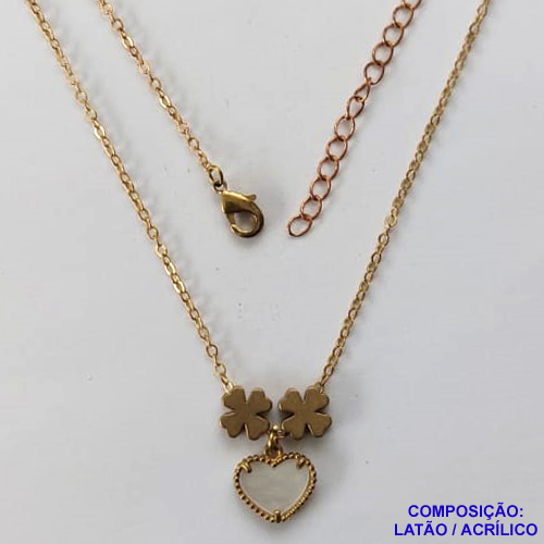 GARGANTILHA NO BRUTO PRONTO PARA O BANHO - COM CORRENTE CADEADO DE 45CM - PINGENTE TIPO VAN CLEEF MADRE PÉROLA 10MM - PESO TOTAL 3,5GR - BRU10857