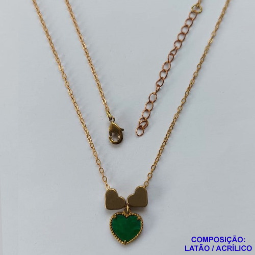 GARGANTILHA NO BRUTO PRONTO PARA O BANHO - COM CORRENTE CADEADO DE 45CM - PINGENTE TIPO VAN CLEEF VERDE 10MM - PESO TOTAL 3,5GR - BRU10858