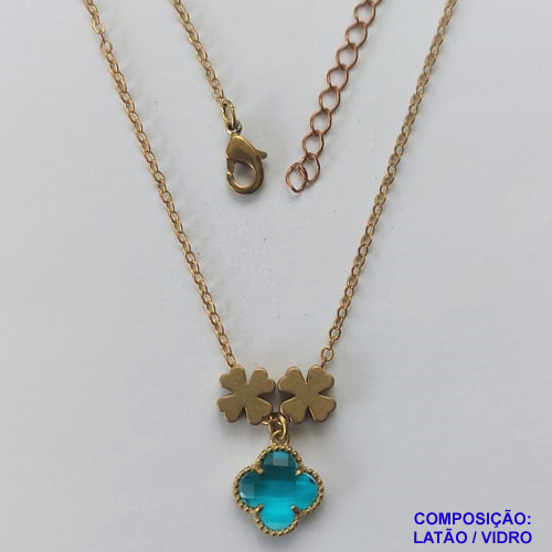 GARGANTILHA NO BRUTO PRONTO PARA O BANHO - COM CORRENTE CADEADO DE 45CM - PINGENTE TIPO VAN CLEEF AZUL 10MM - PESO TOTAL 3,5GR - BRU10860