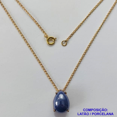 GARGANTILHA NO BRUTO PRONTA PARA O BANHO  - (CX64) GARGANTILHA COM CORRENTE 45CM - PINGENTE EM PORCELANA 9X13MM AZUL - COMPOSIÇÃO LATÃO / PORCELANA - PESO TOTAL: 2,9GR - BRU10869