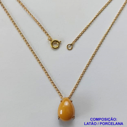 GARGANTILHA NO BRUTO PRONTA PARA O BANHO - (CX64) GARGANTILHA COM CORRENTE 45CM - PINGENTE EM PORCELANA 9X13MM AMARELO - COMPOSIÇÃO LATÃO / PORCELANA - PESO TOTAL: 2,9GR - BRU10870