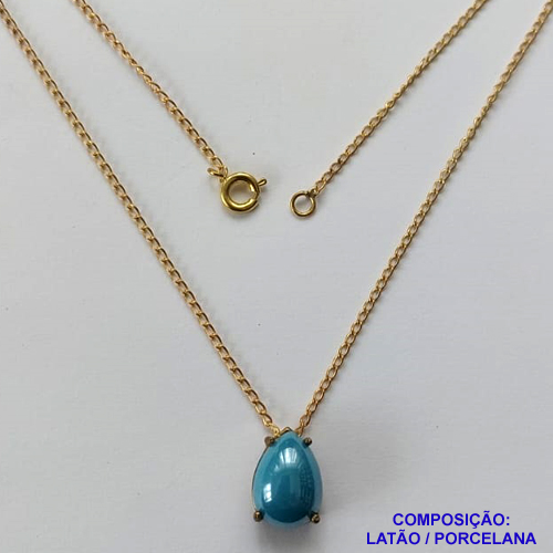 GARGANTILHA NO BRUTO PRONTA PARA O BANHO - (CX64) GARGANTILHA COM CORRENTE 45CM - PINGENTE EM PORCELANA 9X13MM AZUL CLARO - COMPOSIÇÃO LATÃO / PORCELANA - PESO TOTAL: 2,9GR - BRU10872