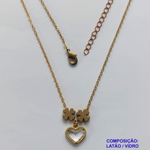 GARGANTILHA NO BRUTO PRONTO PARA O BANHO - COM CORRENTE CADEADO DE 45CM - PINGENTE TIPO VAN CLEEF CRISTAL 10MM - PESO TOTAL 3,5GR - BRU10876