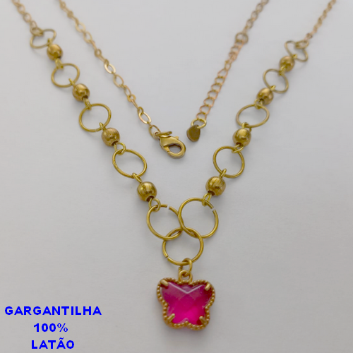 GARGANTILHA NO BRUTO PRONTO PARA O BANHO - (CX64) COM PINGENTE DE BORBOLETA - TAMANHO 45CM+EXTENSOR - PESO TOTAL 6.7GR - COMPOSIÇÃO 100% LATÃO - BRU10880