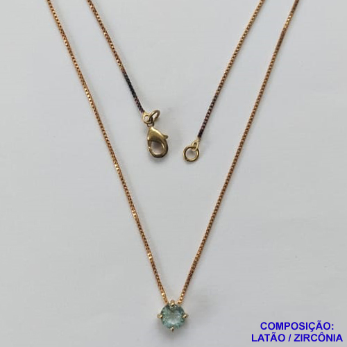 GARGANTILHA NO BRUTO PRONTO PARA O BANHO COM PINGENTE EM PONTO DE LUZ ZIRCÔNIA AZUL CLARO 6MM BASE ALTA FUSÃO - TAMANHO 45CM+EXTENSOR - PESO TOTAL 2,2GR - COMPOSIÇÃO: LATÃO / ZIRCÔNIA - BRU10900
