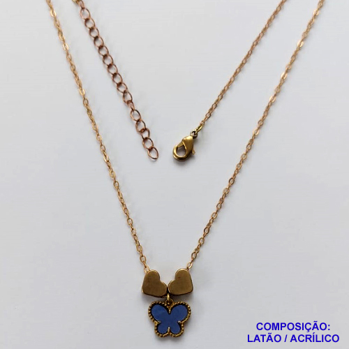 GARGANTILHA NO BRUTO PRONTO PARA O BANHO - COM CORRENTE CADEADO DE 45CM - PINGENTE TIPO VAN CLEEF AZUL 10MM - PESO TOTAL 3,5GR - BRU10907