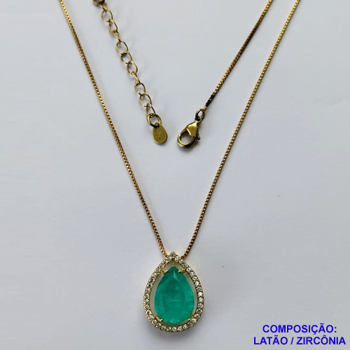 GARGANTILHA NO BRUTO PRONTO PARA O BANHO - COM CORRENTE VENEZIANA DE 45CM + EXTENSOR - PINGENTE EM ZIRCÔNIA 10X14MM - PESO TOTAL 4,5GR - BRU10920