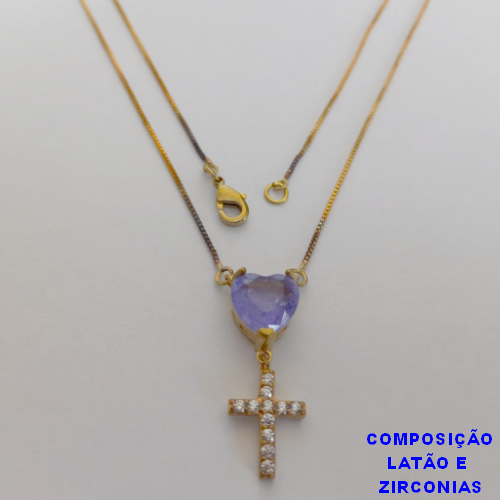 GARGANTILHA NO BRUTO PRONTO PARA O BANHO (CX64) - COM CORRENTE VENEZIANA  DE 45CM - PINGENTE DE ZIRCONIA - PESO TOTAL 3,8GR - BRU10929