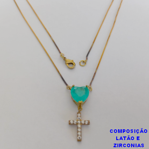 GARGANTILHA NO BRUTO PRONTO PARA O BANHO (CX64) COM CORRENTE VENEZIANA  DE 45CM - PINGENTE DE ZIRCONIA - PESO TOTAL 3,8GR - BRU10930