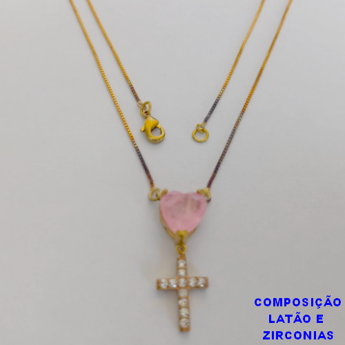 GARGANTILHA NO BRUTO PRONTO PARA O BANHO (CX64) - COM CORRENTE VENEZIANA  DE 45CM - PINGENTE DE ZIRCONIA - PESO TOTAL 3,8GR - BRU10933