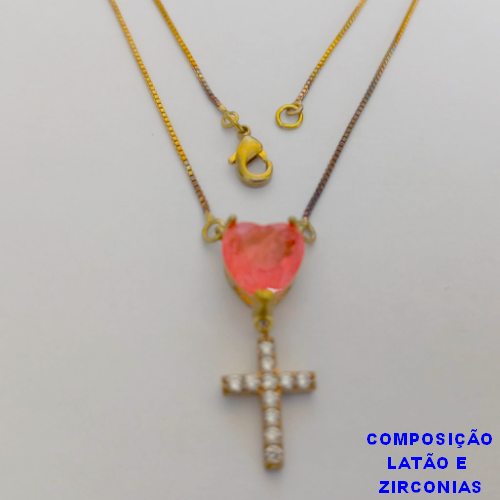 GARGANTILHA NO BRUTO PRONTO PARA O BANHO (CX64) - COM CORRENTE VENEZIANA  DE 45CM - PINGENTE DE ZIRCONIA - PESO TOTAL 3,8GR - BRU10935
