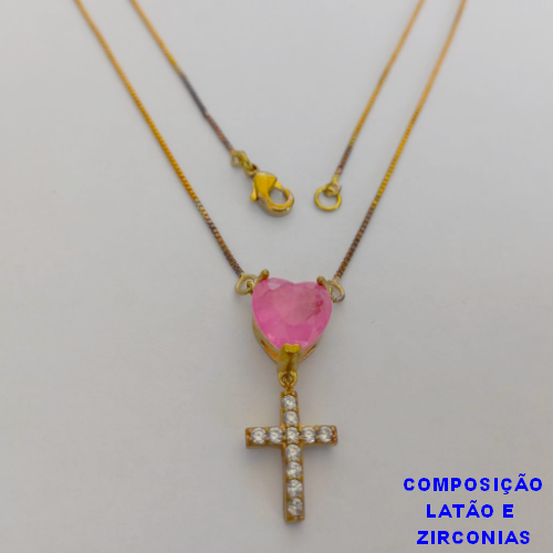 GARGANTILHA NO BRUTO PRONTO PARA O BANHO - (CX64) COM CORRENTE VENEZIANA  DE 45CM - PINGENTE DE ZIRCONIA - PESO TOTAL 3,8GR - BRU10936