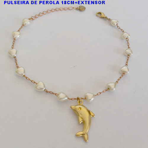 PULSEIRA NO BRUTO PRONTO PARA O BANHO EM PEROLA DE CORAÇÃO - PESO TOTAL 2,9GR - COLAR 18CM+EXTENSOR -BRU10946