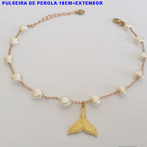 PULSEIRA NO BRUTO PRONTO PARA O BANHO EM PEROLA DE CORAÇÃO - PESO TOTAL 2,6GR - COLAR 18CM+EXTENSOR -BRU10947
