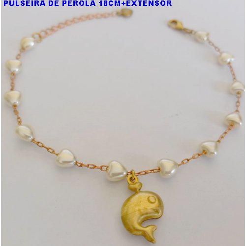 PULSEIRA NO BRUTO PRONTO PARA O BANHO EM PEROLA DE CORAÇÃO - PESO TOTAL 2,6GR - COLAR 18CM+EXTENSOR -BRU10948