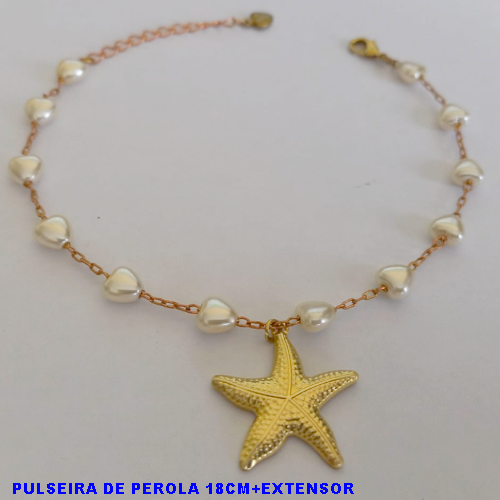 PULSEIRA NO BRUTO PRONTO PARA O BANHO EM PEROLA DE CORAÇÃO - PESO TOTAL 2,6GR - COLAR 18CM+EXTENSOR -BRU10949