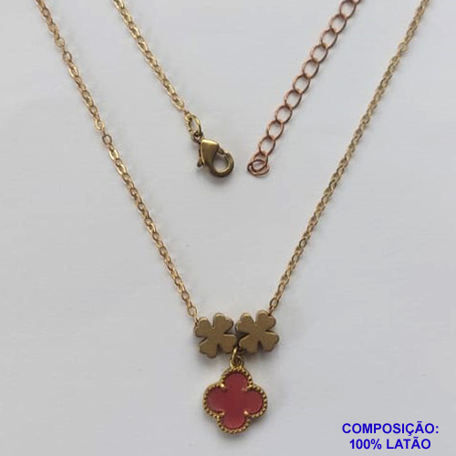 GARGANTILHA NO BRUTO PRONTO PARA O BANHO - COM CORRENTE CADEADO DE 45CM - PINGENTE TIPO VAN CLEEF  10MM - PESO TOTAL 3,5GR - BRU11216