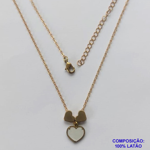 GARGANTILHA NO BRUTO PRONTO PARA O BANHO - COM CORRENTE CADEADO DE 45CM - PINGENTE TIPO VAN CLEEF MADRE PÉROLA 10MM - PESO TOTAL 3,5GR - BRU11218
